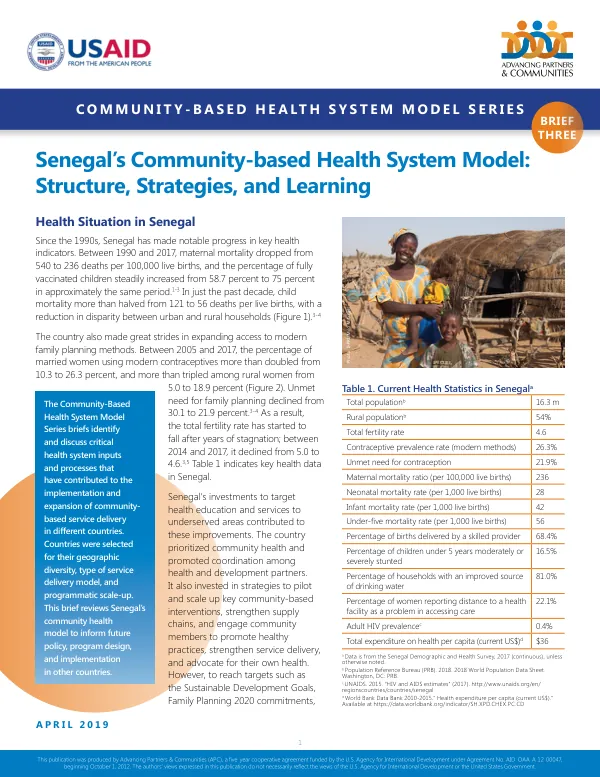 Senegal’s Community-based Health System Model: Structure, Strategies, and Learning