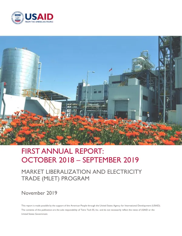 Market Liberalization and Electricity Trade (MLET) Program First Annual Report October 2018 – September 2019
