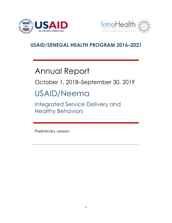 Annual Report: Integrated Service Delivery and Healthy Behaviors Project in Senegal