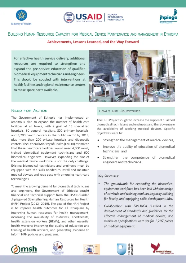 Building Human Resource Capacity for Medical Device Maintenance and management in Ethiopia