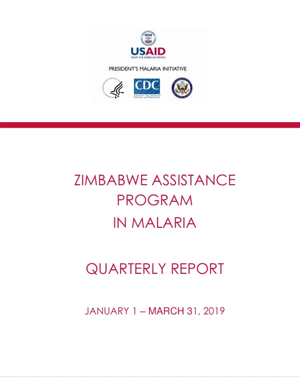 Zimbabwe Assistance Program in Malaria: Quarterly Report, January 1 – March 31, 2019