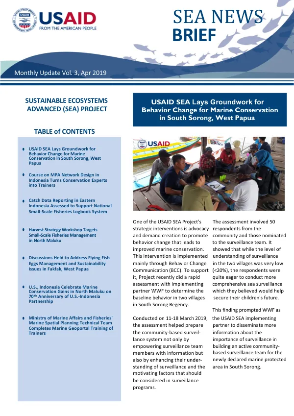 Monthly Update Vol. 3, Apr 2019: SUSTAINABLE ECOSYSTEMS ADVANCED (SEA) PROJECT