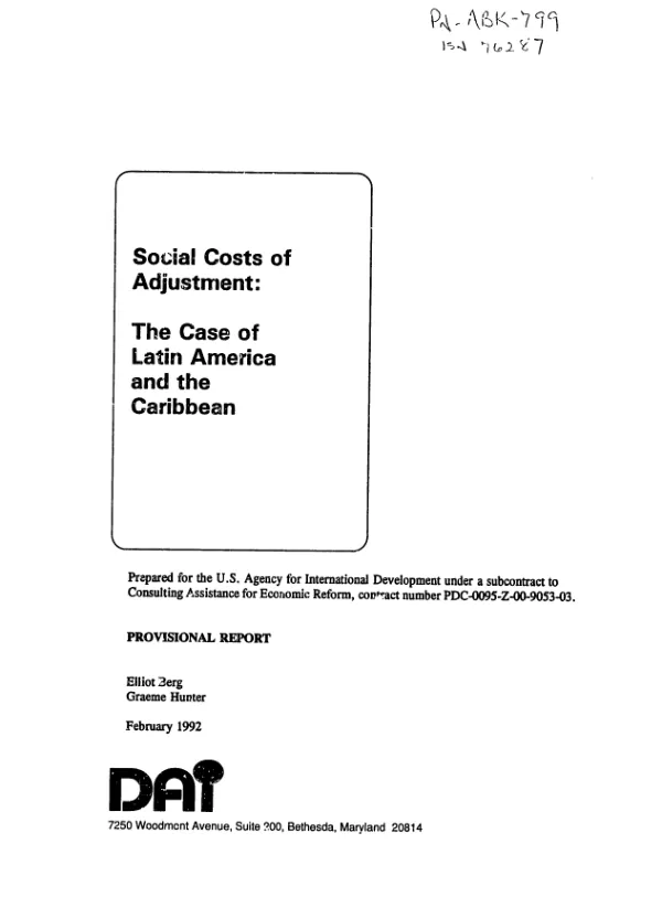 Social costs of adjustment : the case of Latin America and the Caribbean