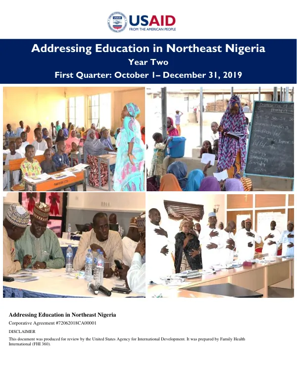 Addressing Education in Northeast Nigeria Activity Year Two Quarter One Report