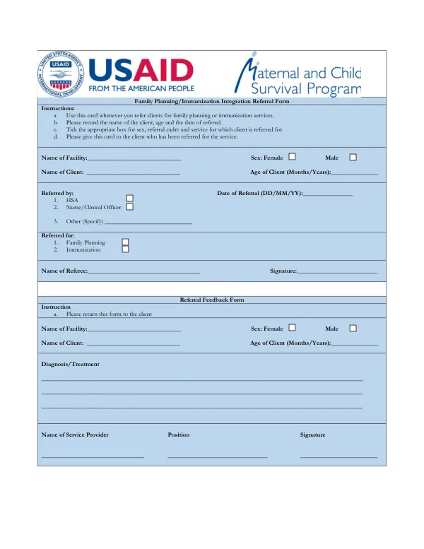 Family Planning/Immunization Integration Referral Form