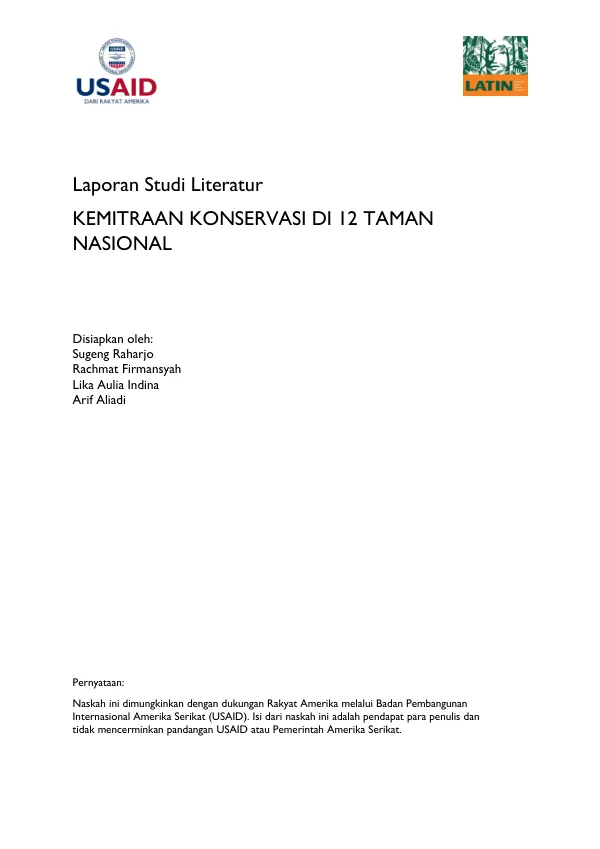 Laporan Studi Literatur Kemitraan Konservasi DI 12 Taman Nasional