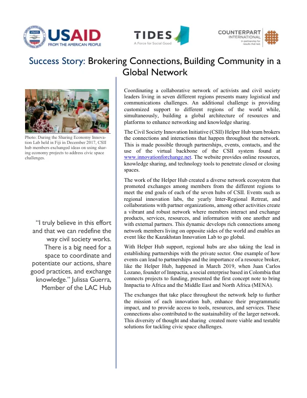 Success Story: Brokering Connections, Building Community in a Global Network