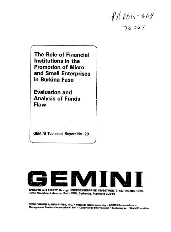 Role of financial institutions in the promotion of micro and small enterprises in Burkina Faso : evaluation and analysis of funds flow