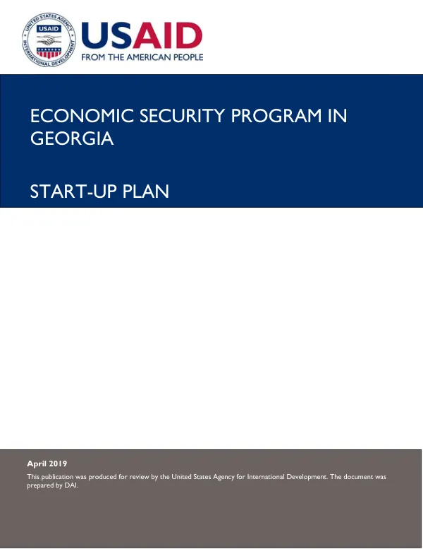 USAID Economic Security Program in Georgia: Start-Up Plan