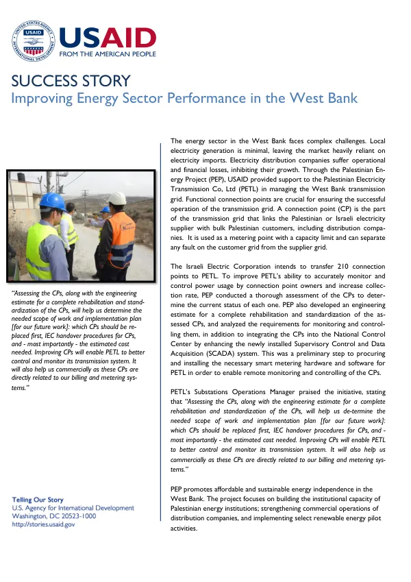 Improving Energy Sector Performance in the West Bank