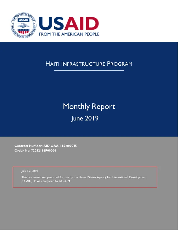 Haiti Infrastructure Program June 2019 Monthly Report