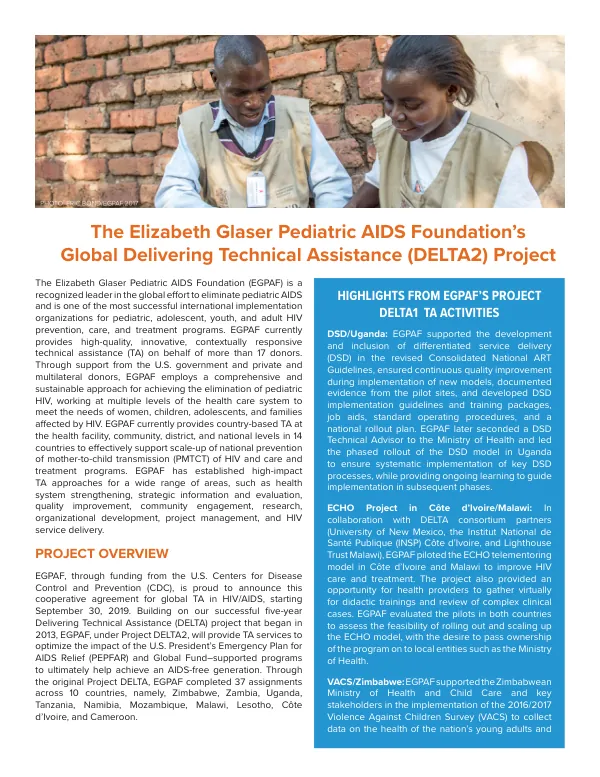 The Elizabeth Glaser Pediatric AIDS Foundation’s Global Delivering Technical Assistance (DELTA2) Project