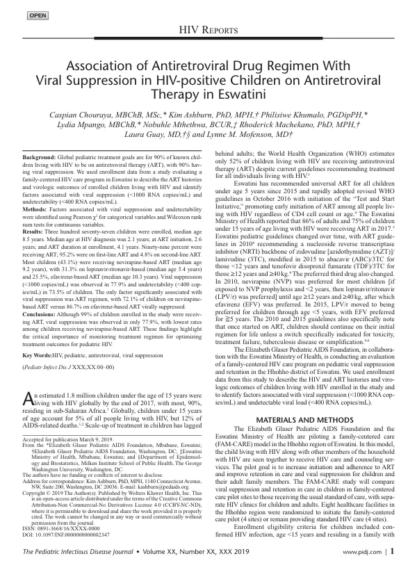Association of Antiretroviral Drug Regimen With Viral Suppression in HIV-positive Children on Antiretroviral Therapy in Eswatini