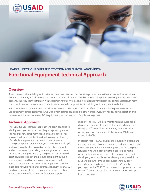Functional Equipment Technical Approach for Infectious Disease Detection and Surveillance (IDDS)