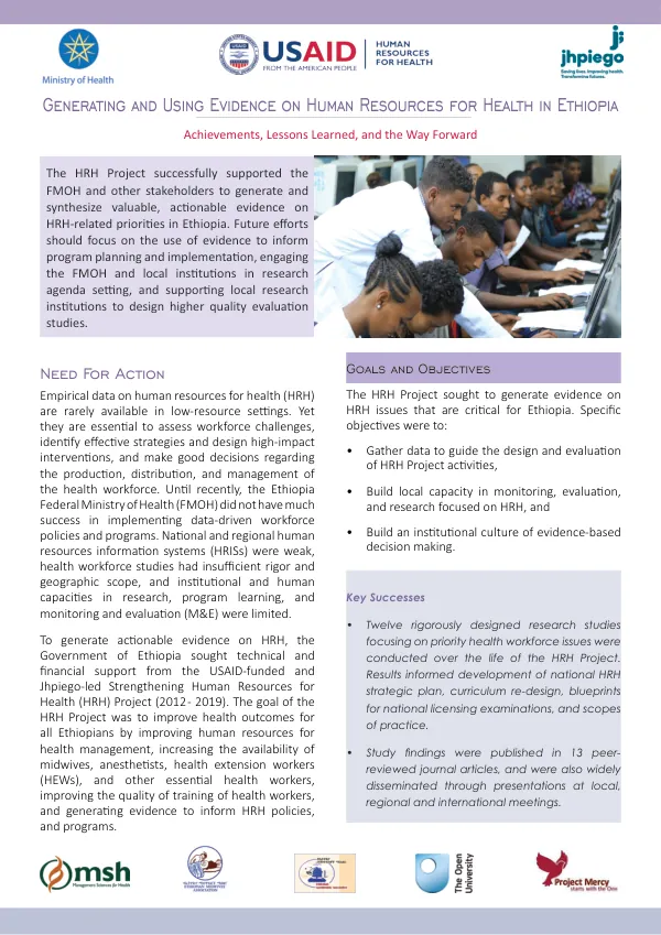 Final Report: Strengthening Human Resources for Health (HRH) Project in Ethiopia