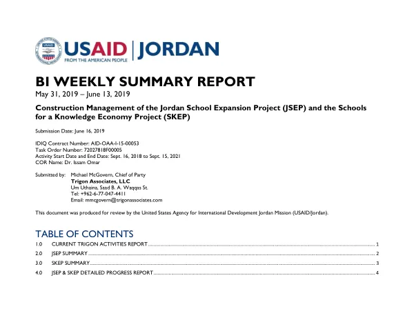 Biweekly Report No. 12: Construction Management of the Jordan School Expansion Project (JSEP) and the Schools for a Knowledge Economy Project (SKEP)