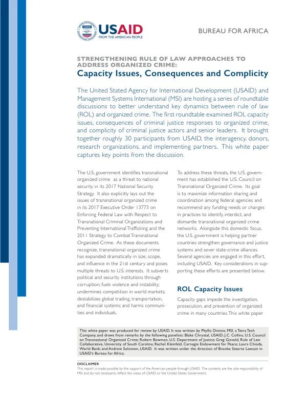 Strengthening Rule Of Law Approaches To Address Organized Crime: Capacity Issues, Consequences and Complicity
