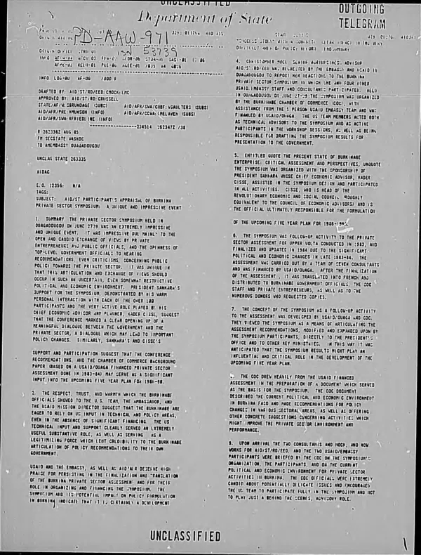 AID/ST participant's appraisal of Burkina private sector symposium : a unique and impressive event