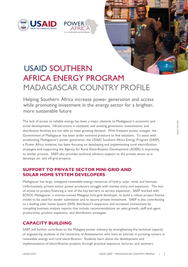 USAID SAEP – MADAGASCAR COUNTRY PROFILE