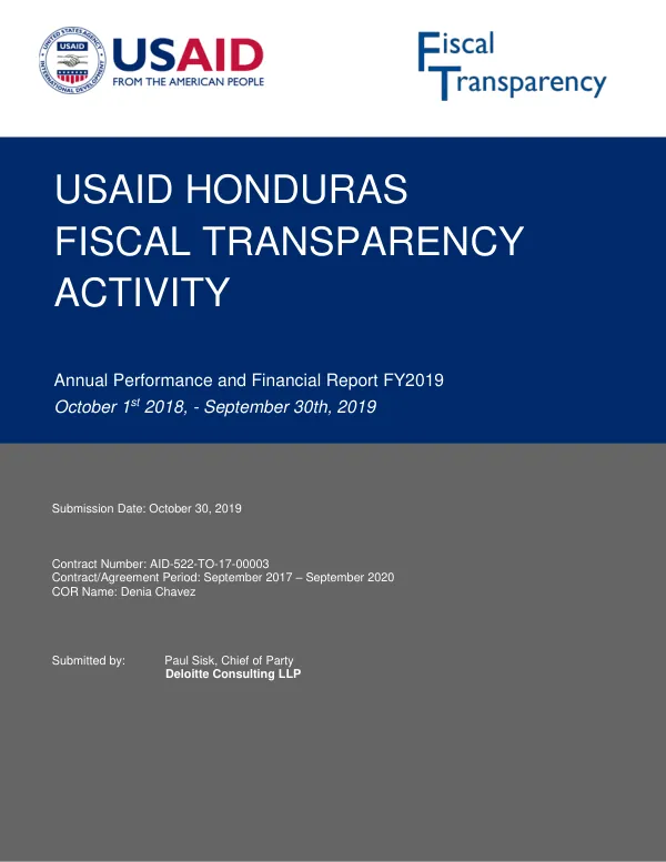 Annual Performance and Financial Report FY2019: Fiscal Transparency Activity in Honduras