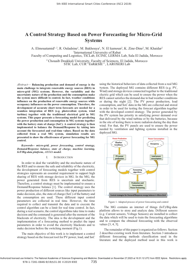 A Control Strategy Based on Power Forecasting for Micro-Grid Systems