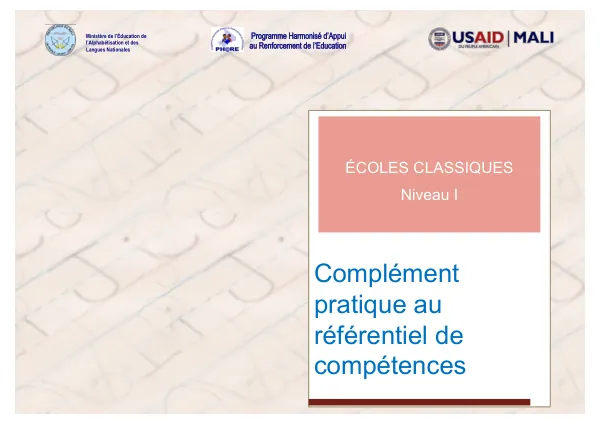 ÉCOLES CLASSIQUES Niveau I Complément pratique au référentiel de compétences