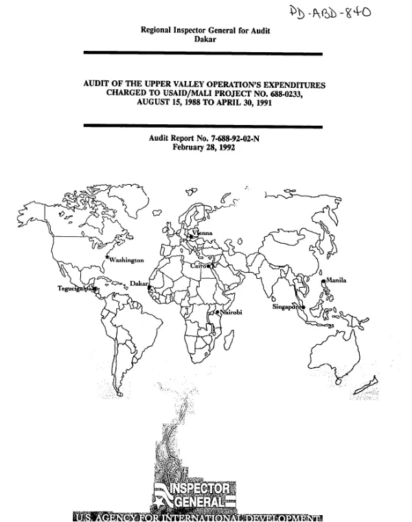 Audit of the Upper Valley Operation"s expenditures charged to USAID/Mali project no. 688-0233, August 15, 1988 to April 30, 1991