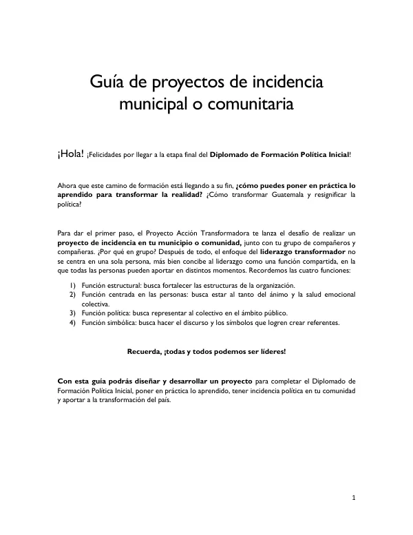 Guía de Proyectos de Incidencia Municipal o Comunitaria