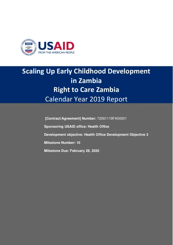 Scaling Up Early Childhood Development in Zambia: Calendar Year 2019 Report