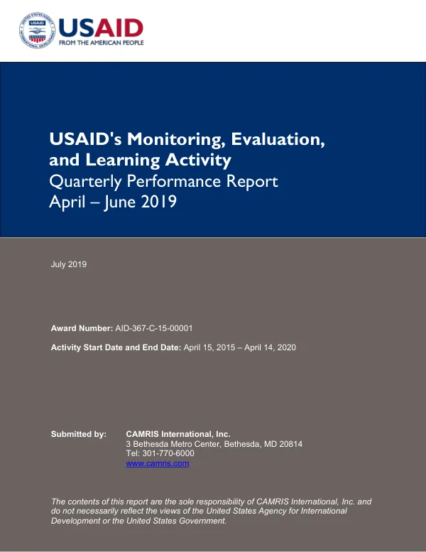 Nepal Monitoring, Evaluation, and Learning (MEL) Activity’s Quarterly Performance Report for April – June 2019