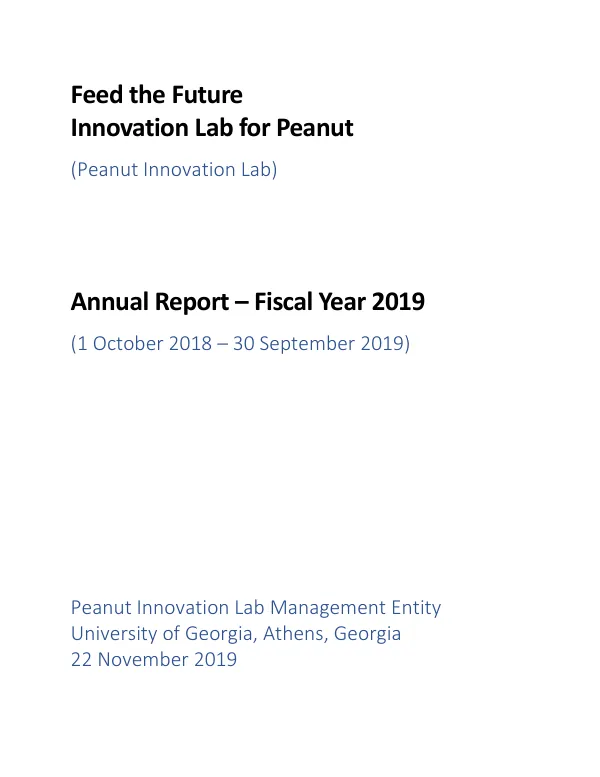 Annual Report – Fiscal Year 2019: Peanut Innovation Lab