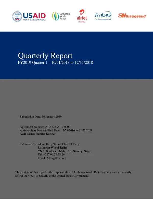 Quarterly Report FY2019 Quarter 1 – 10/01/2018 to 12/31/2018