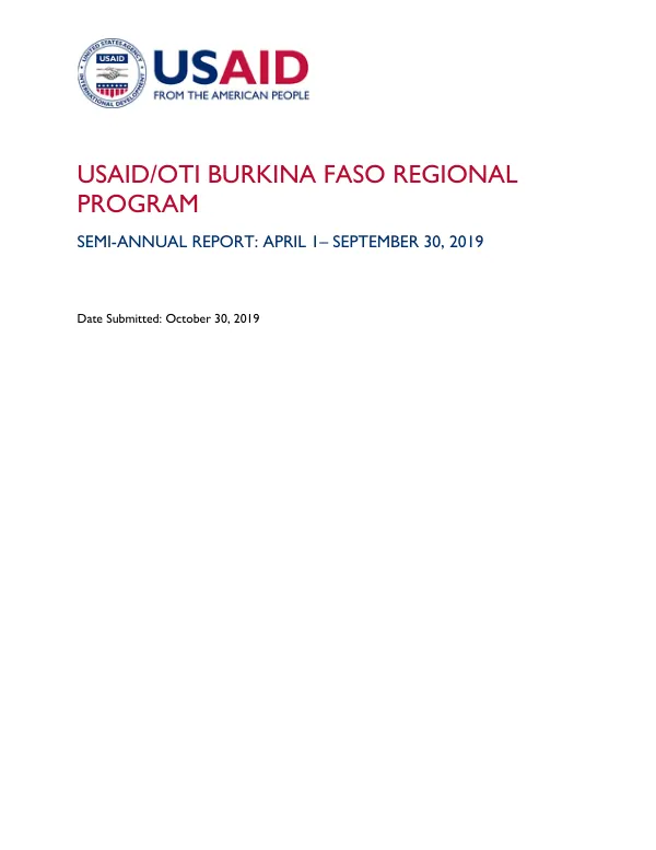 USAID/OTI Burkina Faso Regional Program Semi-Annual Report: April 1–September 30, 2019