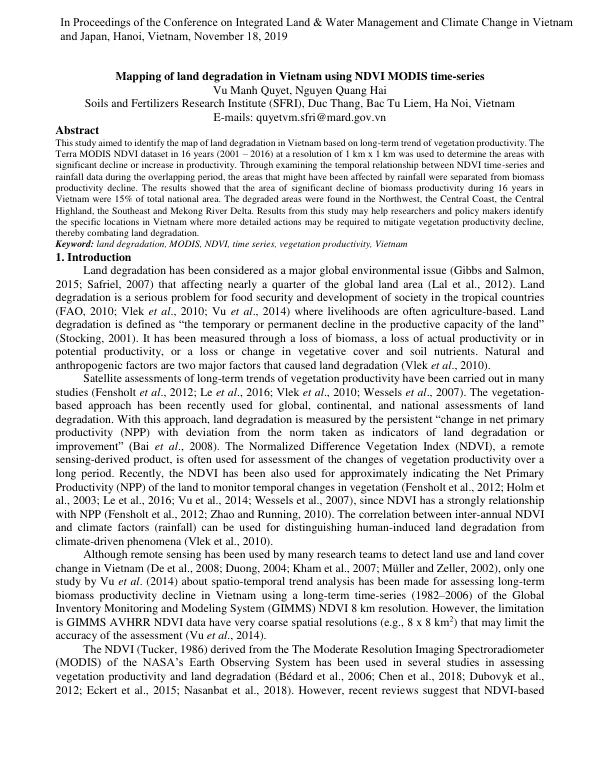 Mapping of land degradation in Vietnam using NDVI MODIS time-series