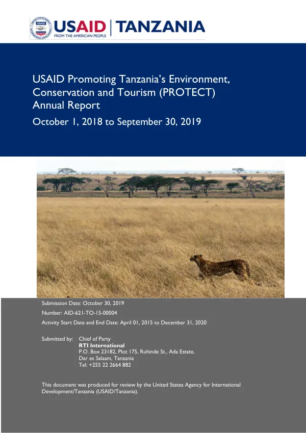 USAID Promoting Tanzania’s Environment, Conservation and Tourism (PROTECT) Annual Report FY18