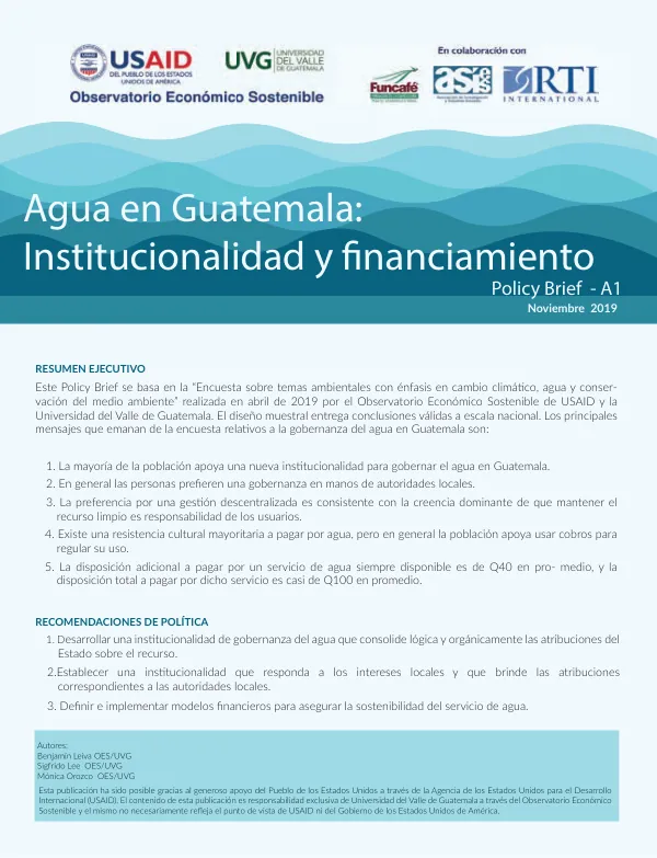 Agua en Guatemala: Institucionalidad y financiamiento
