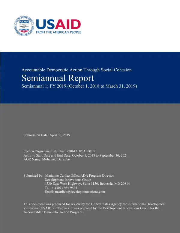 Accountable Democratic Action Through Social Cohesion Semiannual Report