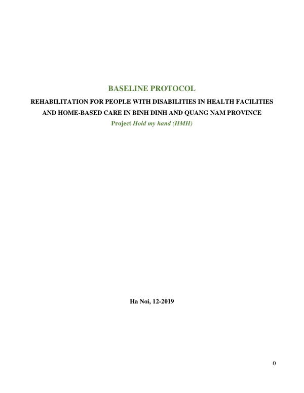 Baseline Protocol: Rehabilitation for People with Disabilities in Health Facilities and Home-Based Care in Binh Dinh and Quang Nam Province