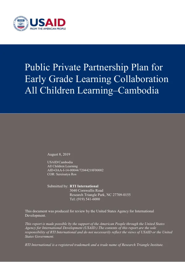 Public Private Partnership Plan for Early Grade Learning Collaboration - ACL - Cambodia