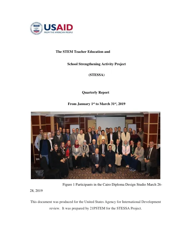 STEM Teacher Education and School Strengthening Activity Project (STESSA) Quarterly Report January 1st to March 31st, 2019