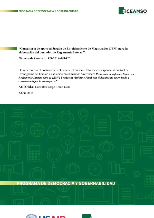 Consultoría de apoyo al Jurado de Enjuiciamiento de Magistrados (JEM) para la elaboración del borrador de Reglamento Interno
