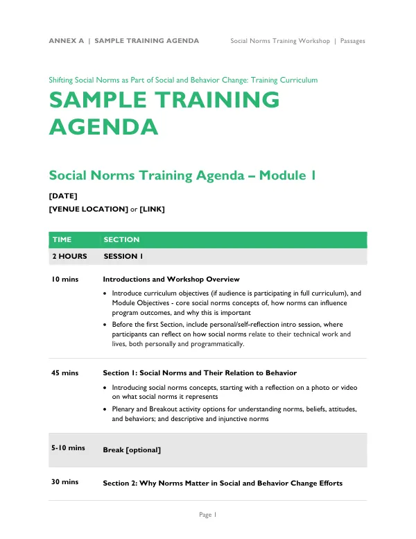 Shifting Social Norms as Part of Social and Behavior Change: Training Curriculum