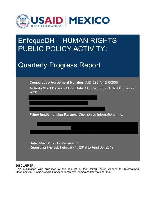 Quarterly Progress Report: EnfoqueDH – HUMAN RIGHTS PUBLIC POLICY ACTIVITY