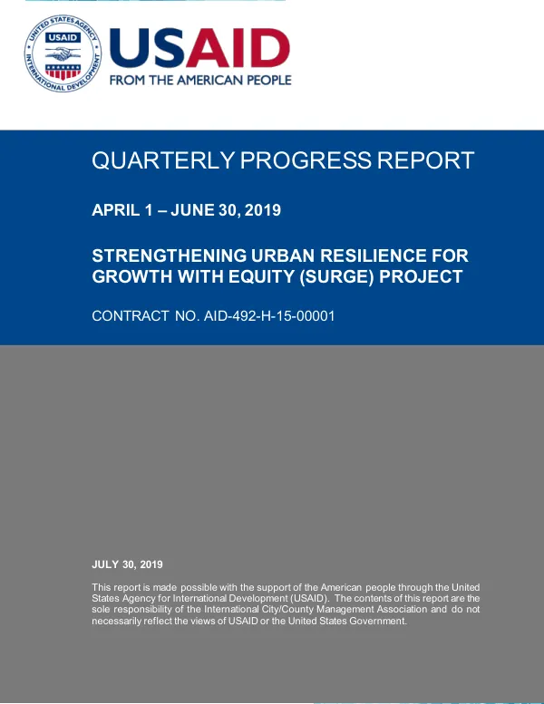 Third Quarter Progress Report, April – June 2019: Strengthening Urban Resilience for Growth with Equity (SURGE) Project