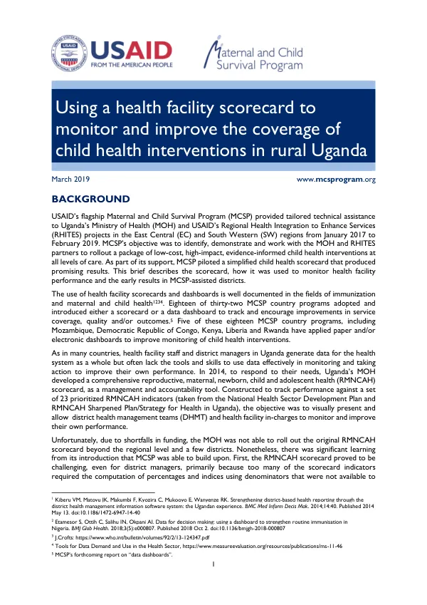 Using a health facility scorecard to monitor and improve the coverage of child health interventions in rural Uganda