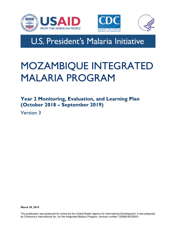 Year 2 Monitoring, Evaluation, and Learning Plan for the Mozambique Integrated Malaria Program