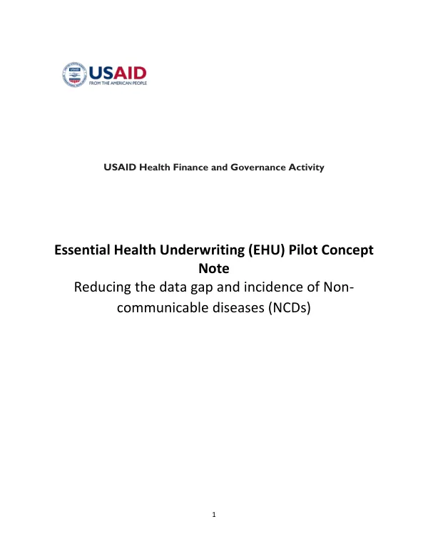 USAID Health Finance and Governance Activity Essential Health Underwriting (EHU) Pilot Concept Note