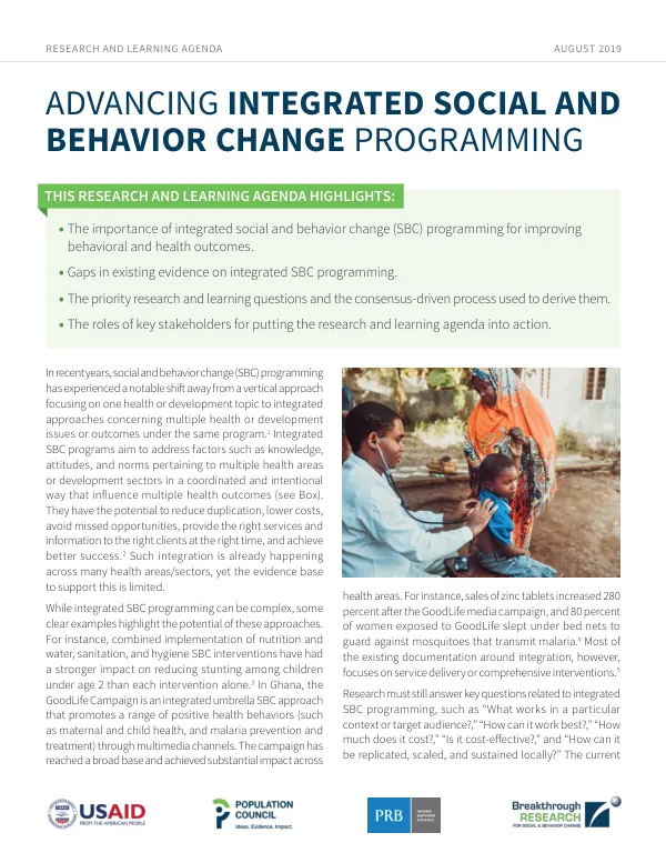 Advancing integrated social and behavior change programming