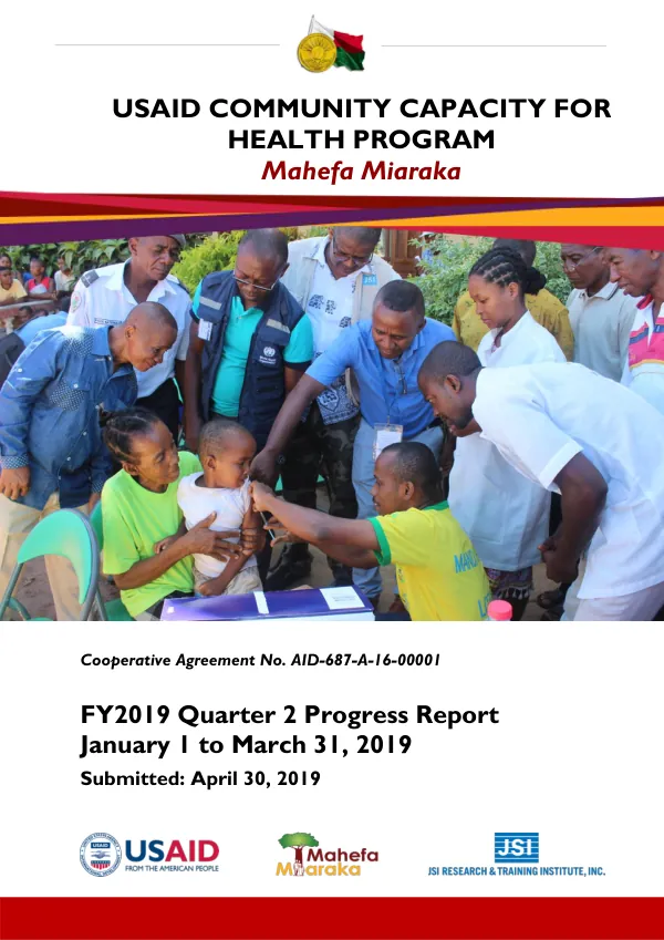 USAID Community Capacity for Health Program – Mahefa Miaraka FY2019 Quarter 2 Report