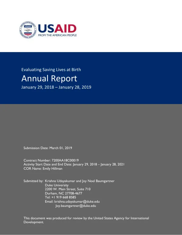 Evaluating Saving Lives at Birth Annual Report